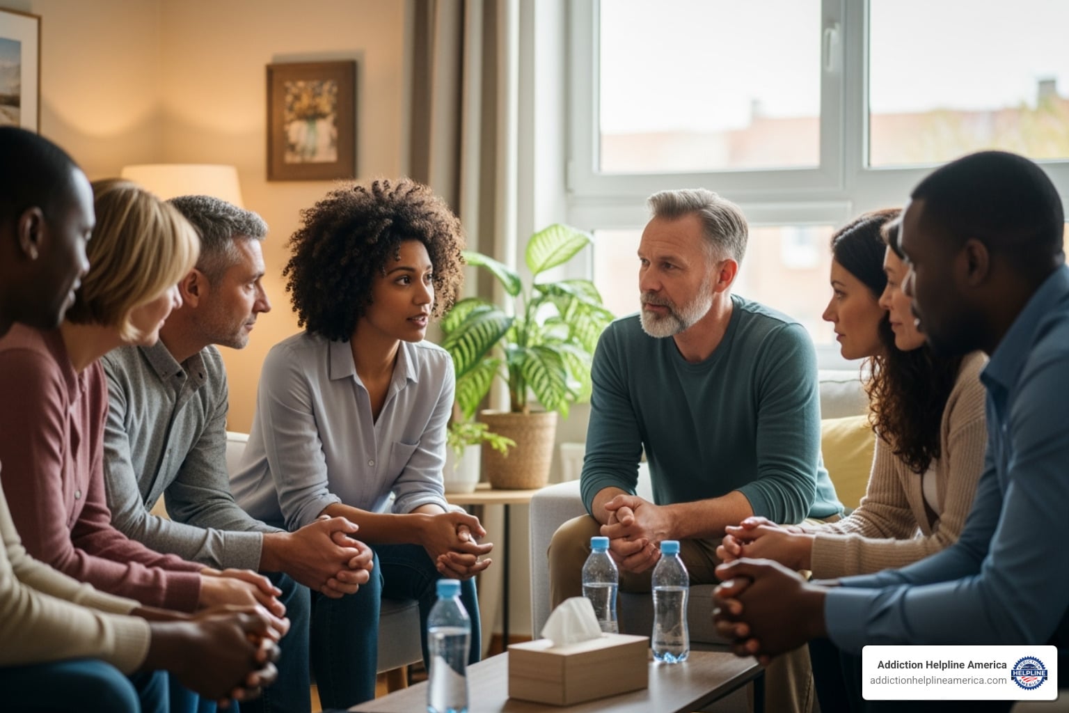 diverse group of people in a support group meeting - GHB Treatment