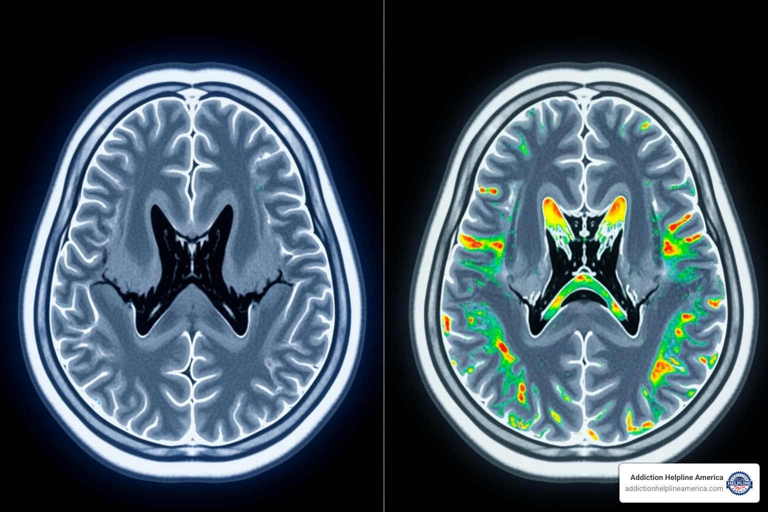 illustrating the contrast between a healthy brain scan and one affected by chronic cocaine use - Cocaine Addiction Treatment