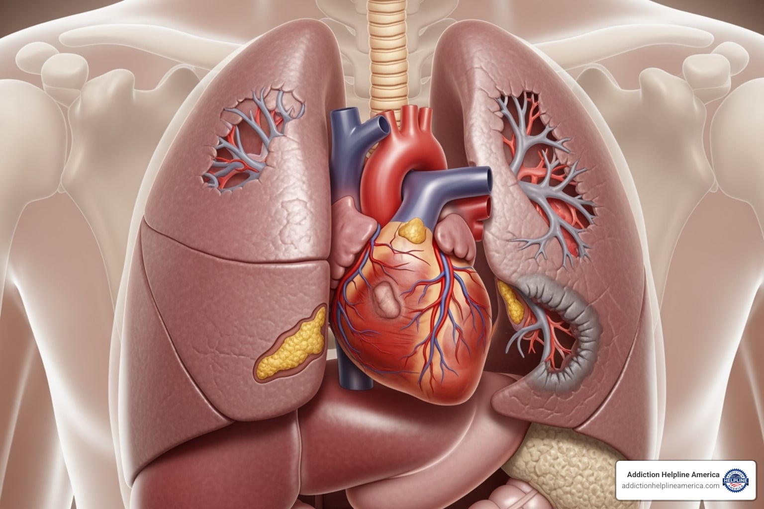 Illustration of damaged heart and lungs - Crack Cocaine Treatment