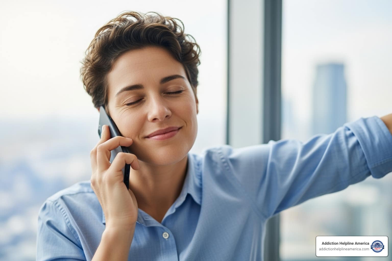 person on phone looking relieved - Opiate Addiction Treatment Centers