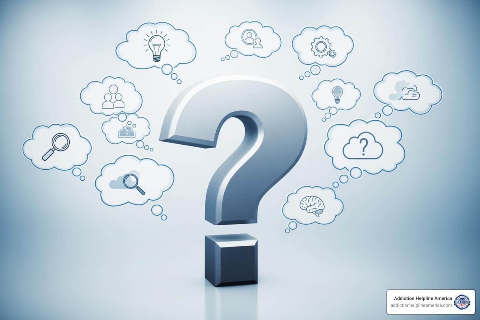 illustration of a question mark surrounded by thought bubbles - Cocaine Addiction Treatment