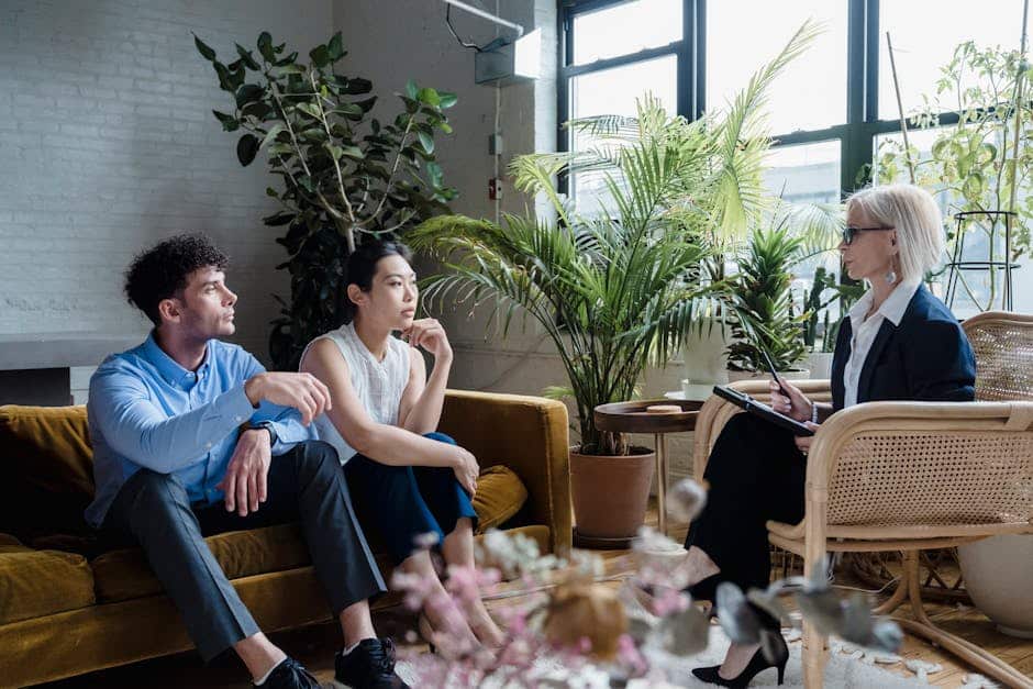 Calm and professional therapy session room used for alcohol addiction rehab, symbolizing healing, comfort, and supportive recovery care.