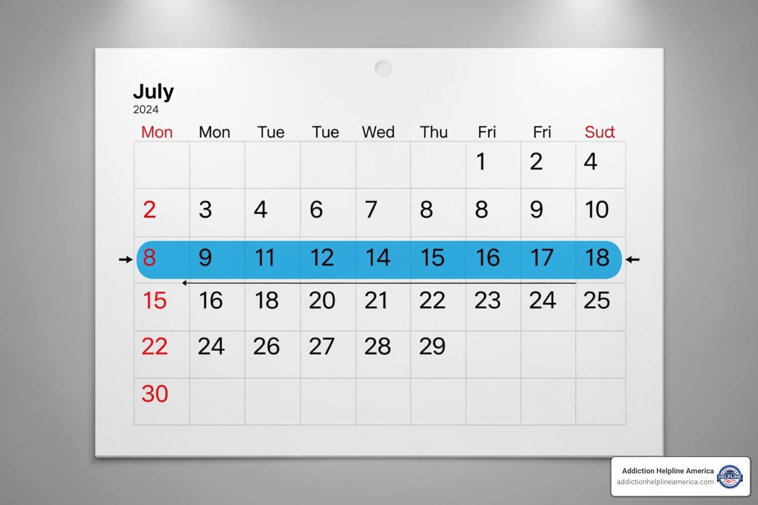 Calendar highlighting a Valium withdrawal timeline - Valium Addiction Treatment