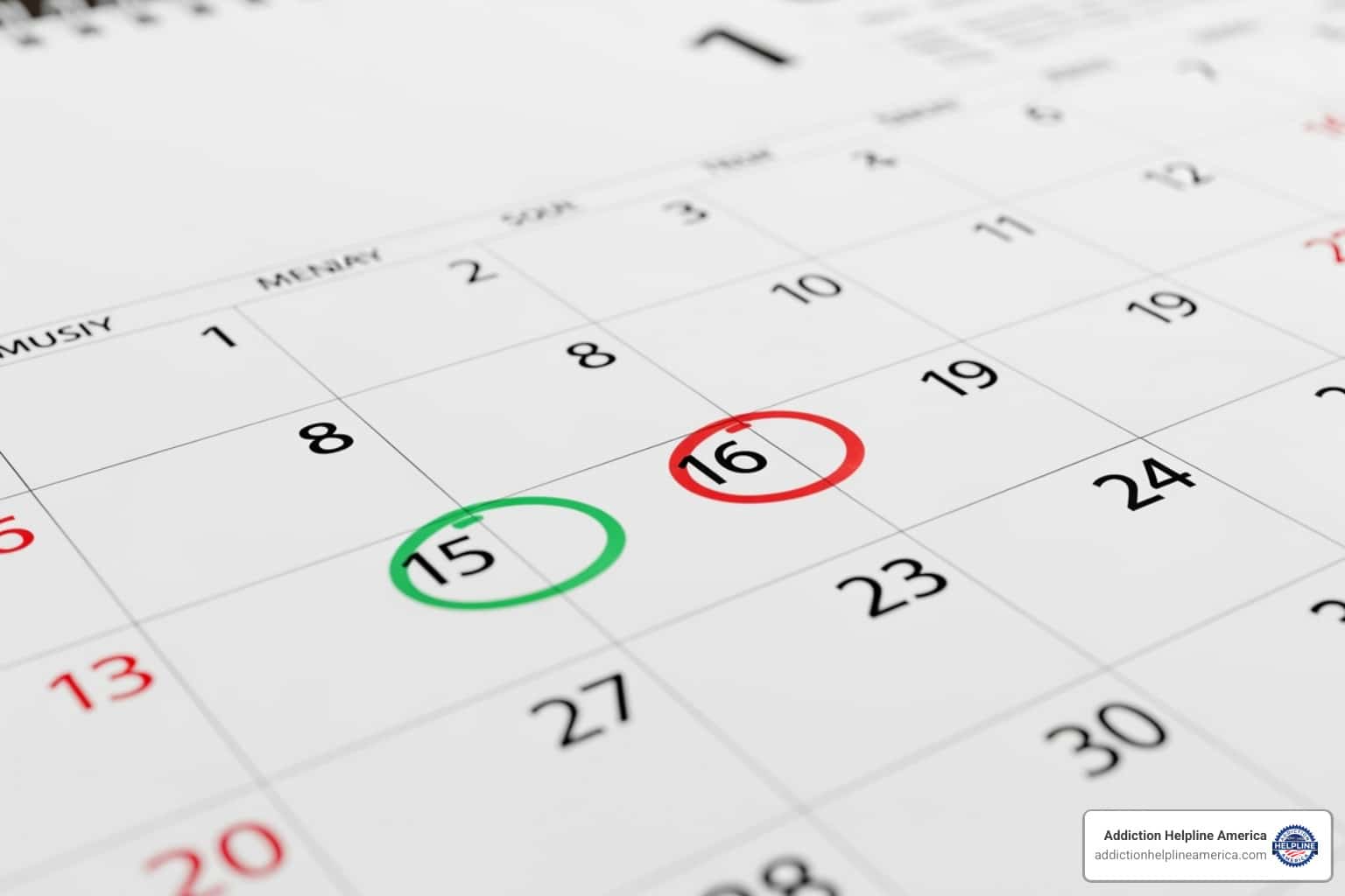 Calendar highlighting the first 7 days of detox - Vicodin Detox